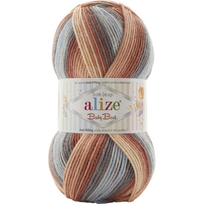 Alize příze Baby Best Batik 7922 krémová, broskvová, hnědá, modrá, šedá