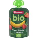 PLASMON Био плодова закуска Plasmon - Пауч с ябълка, банан и ягода, 6 м+, 100 g (3189) - baby