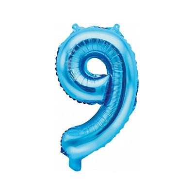 PartyDeco Fóliový balón Mini Číslo 9 modrý 35cm