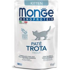 Monge Monoprotein Kitten Cat Paté Trout - пауч за подрастващи котенца до 1 година с пъстърва и картофи - 85 гр, Италия - 3727