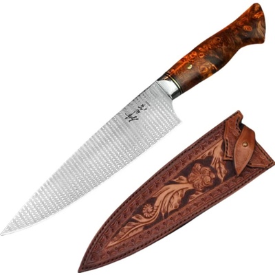 IZMAEL Damaškový kuchynský nôž MASTERPIECE Mikio Hnedá/Typ2 18.5 cm