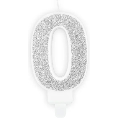 PartyDeco Свещ за рожден ден сребърна число 0