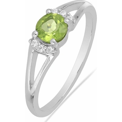 Nefertitis Prsten stříbrný s broušeným olivínem a zirkony 015090 PD