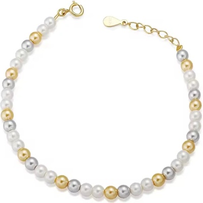 For Silver Stříbrný náramek s barevnými perlami – bílá, zlatá, šedá - Stříbro 925