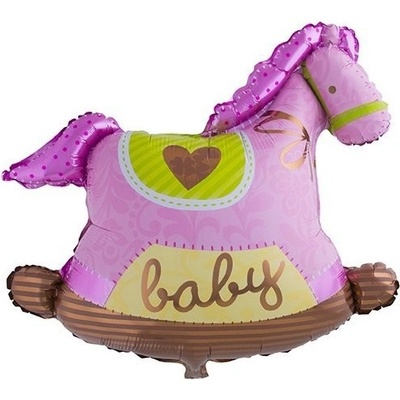 Funny Fashion Foliový balonek houpací koník holčička, růžový 94 cm