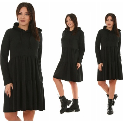 Fashionweek pohodlné teplákové šaty s kapucňu MF548 čierna