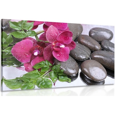 Obraz kvetoucí orchidej a wellness kameny - 150x100