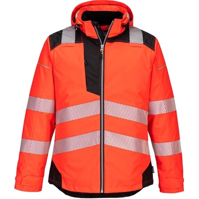 Portwest bunda do deště HiVis PW3 T400 zateplená reflexní Červeno čierna