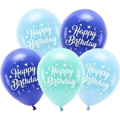 Party Deco Latexové balonky modré Happy Birthday 26 cm