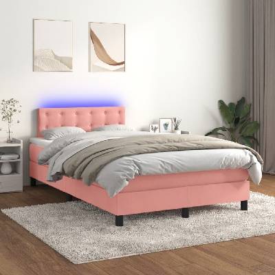 vidaXL 3134635 Boxspring postel s matrací a LED samet / barva Růžová