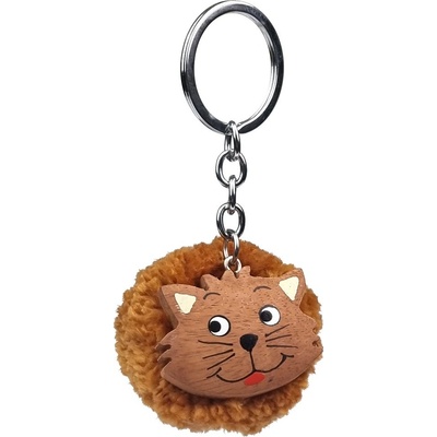 Přívěsek na klíče Dvěděti Dřevěná pompon Kočka
