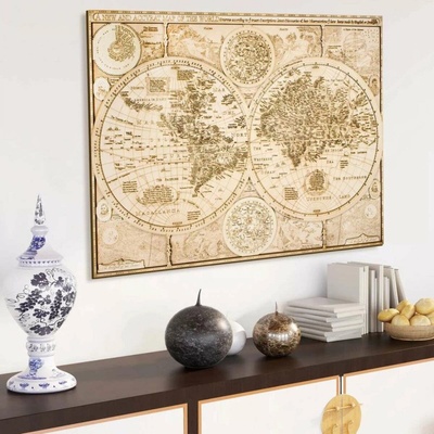 Historická drevená mapa sveta z roku 1626 - 84 x 64 cm