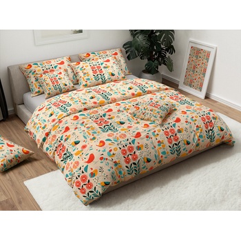 Textilomanie bavlna obliečky RETRO BIRD farebné 70x90 140x200