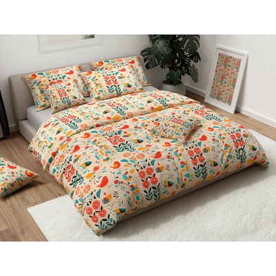 Textilomanie bavlna obliečky RETRO BIRD farebné 70x90 140x200