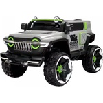 SCY Електрическа кола за деца, 4x4, 12V 10Ah, 2 места, офроуд, дистанционно управление за родители, LED, Bluetooth, USB, гуми EVA, седалка от еко кожа, премиум издание, 140x78x86 см, сива (13-6180353096)