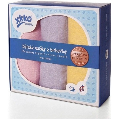 Kikko tetra osušky z biobavlny XKKO Organic 90x100cm Staré časy PastelsPro Holky (3ks)