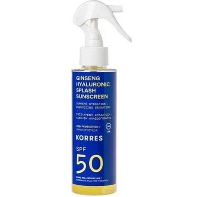 KORRES Слънцезащитен двуфазен спрей за тяло с Жен шен и Хиалурова киселина , Korres Ginseng Hyaluronic Splash Sunscreen SPF50 150ml
