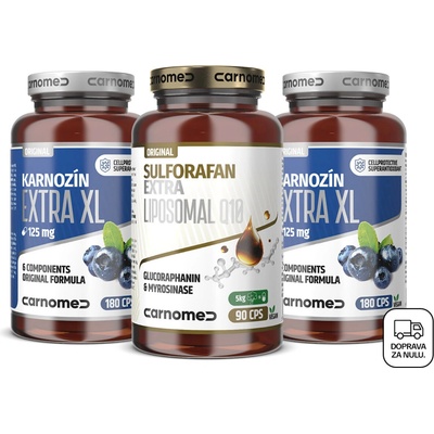 CarnoMed 2x Karnozín EXTRA XL 180 kapsúl + Sulforafan EXTRA Liposomal Q10 90 kapsúl