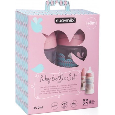 Suavinex set láhví 3 pozice silikon savička holka