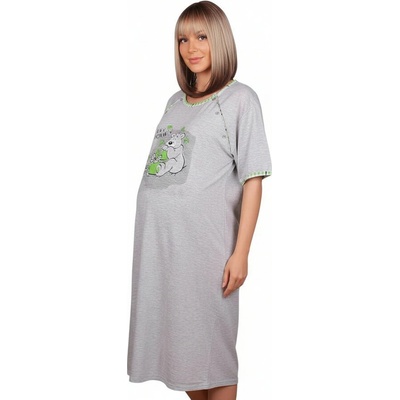 Макси нощница за кърмачки в сиво с мече и зелен кант