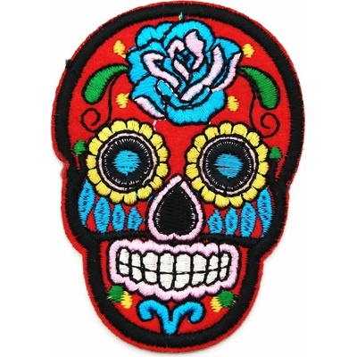 Nažehľovacia záplata - Mexická lebka - Día de Muertos - červená