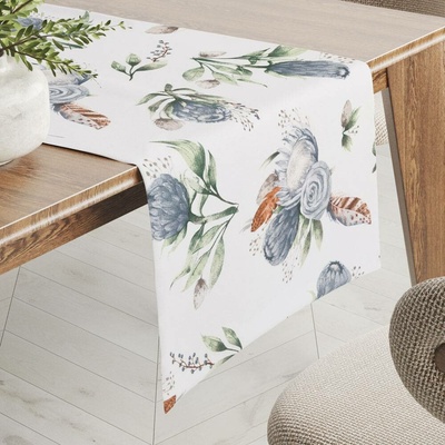 Biante bavlna běhoun Sandra SA-707 Modré květy Protea na bílém 35x160 cm