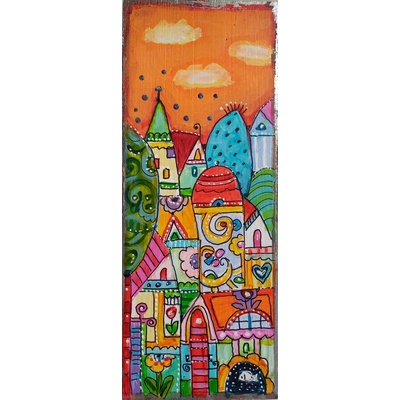 Наивистичен пейзаж " Оранжево небето" 90