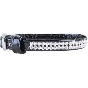 COLLAR Лъскав кожен нашийник с кристали - 18 - 21см, 9мм - черен