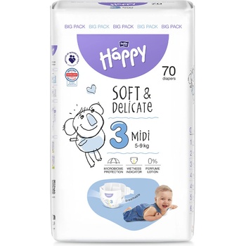 Bella Baby Happy Soft&Delicate 3 Midi 5–9 kg 70 ks