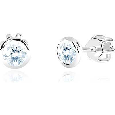 Duppi Dievčenské náušnice okrúhle DU 31746 z bieleho zlata s kamienkami svetlo modrými zapínanie balónik