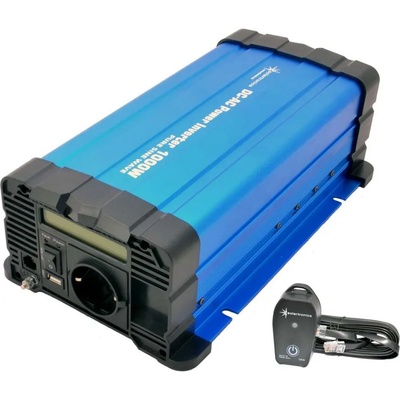 solartronics Инвертор fs1000d 12v 1000 w, Пълна синусоида - синя серия с дисплей и дистанционно управление с кабел (fs1000d12v-fbka)