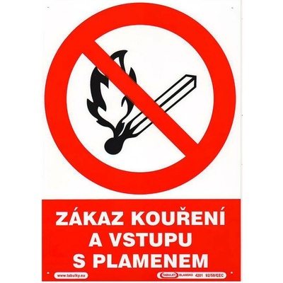 tabulka - ZÁKAZ KOUŘENÍ A VSTUPU S PLAMENEM 210x297mm (A4) PH
