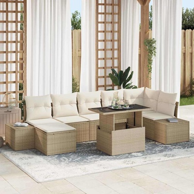 vidaXL Градински Софа Комплект със съхранение 8 pcs Бежово Полиратан (3357964)