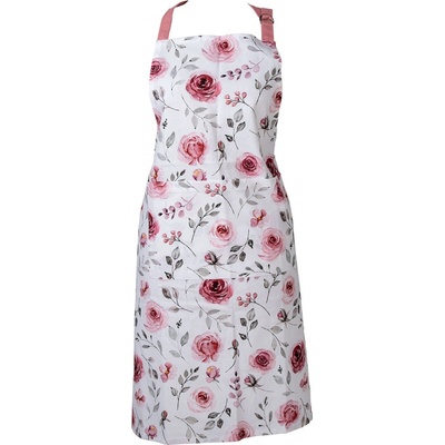 Clayre & Eef Bavlněná kuchyňská zástěra s růžemi Rustic Rose 70x85 cm