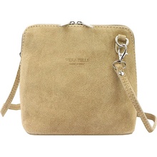 Malá kožená béžová celozipsová crossbody kabelka 1702-12