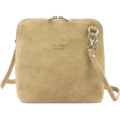Malá kožená béžová celozipsová crossbody kabelka 1702-12
