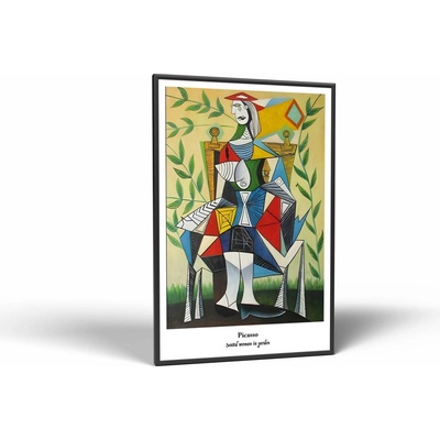 Pablo Picasso - Seated Woman in Garden | Obraz Vintessia v ráme Rozmery obdĺžnik: 40x60, Rám: Čierny matný-alu