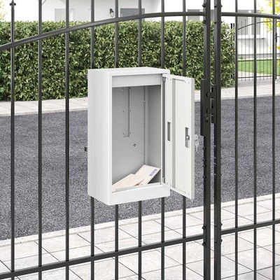 vidaXL Пощенска кутия със съхранение Бяло 30 x 20 x 55 см Стомана (874948)