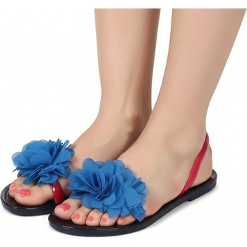 Силиконови сандали в тъмносиньо с цветя