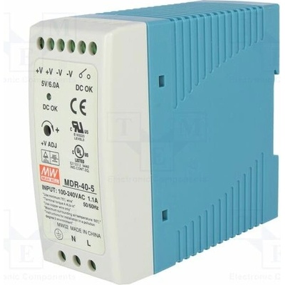 MEAN WELL MDR-40-5 Napájecí zdroj: spínaný; na lištu DIN; 30W; 5VDC; 6A; 85÷264VAC