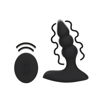 ostatní Вибриращ анален плуг с мъниста и дистанционно управление - Черен сладък корен