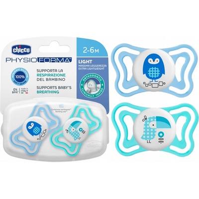 Chicco culík Physio Light silikón 2ks modrá
