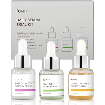 iUNIK Daily Serum Propolis Vitamin Synergy Serum 15 ml + Tea Tree Relief Serum 15 ml + Rose Galactomyces Synergy Serum 15 ml dárková sada