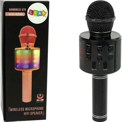 Bezdrátový karaoke mikrofon s reproduktorem a LED světly černý