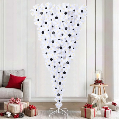 vidaXL С изкуствено коледно дърво с поставка Бяло 240 cm PVC и стомана (3426741)