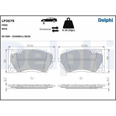 Sada brzdových destiček, vždy 4 kusy v sadě DELPHI LP3679