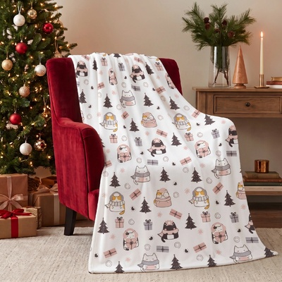 BBK vánoční deka z mikrovlákna Winter Fellows bílá 150x200