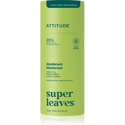 ATTITUDE Super Leaves Natural Deodorant натурален твърд дезодорант без алуминий Pear & Amber 75 гр