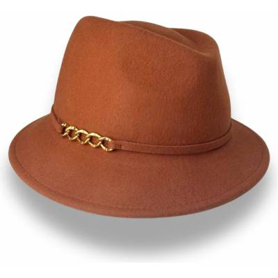 Krumlovanka & Complit dámský plstěný klobouk styl Fedora malá krempa Co-P-013 terakota