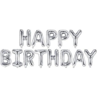 PartyDeco Balónek fóliový Happy birthday, stříbrný